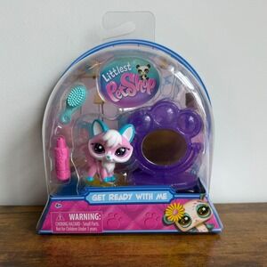 New Littlest Pet Shop LPS 447 Pink Blue Fox Dog Get Ready With Me Accessories